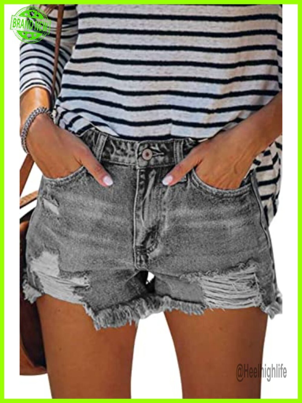 Mid Rise Ripped Raw Hem Distressed Stretchy Denim Jean Shorts